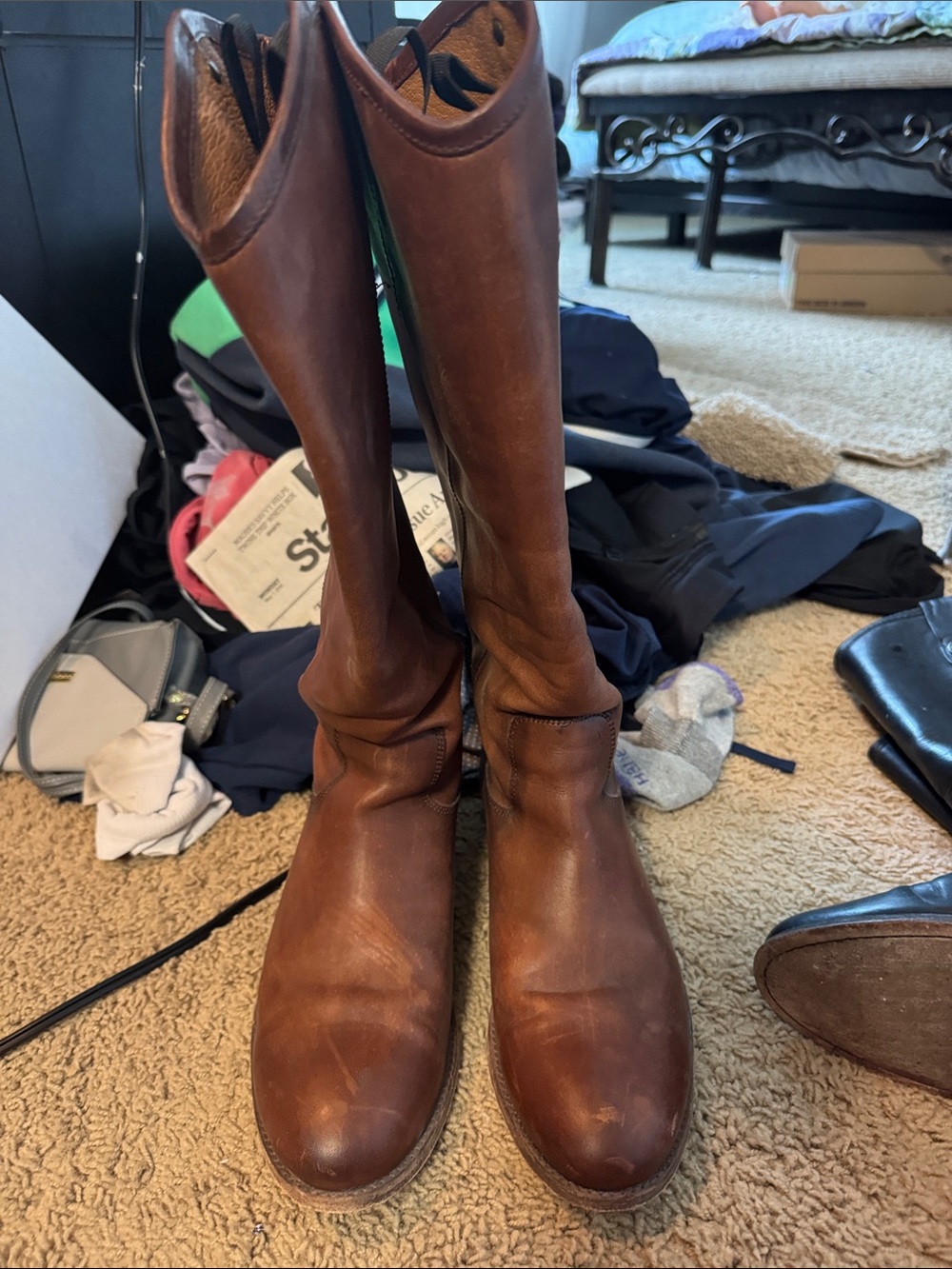 Brown Leather Knee-High Riding Boots